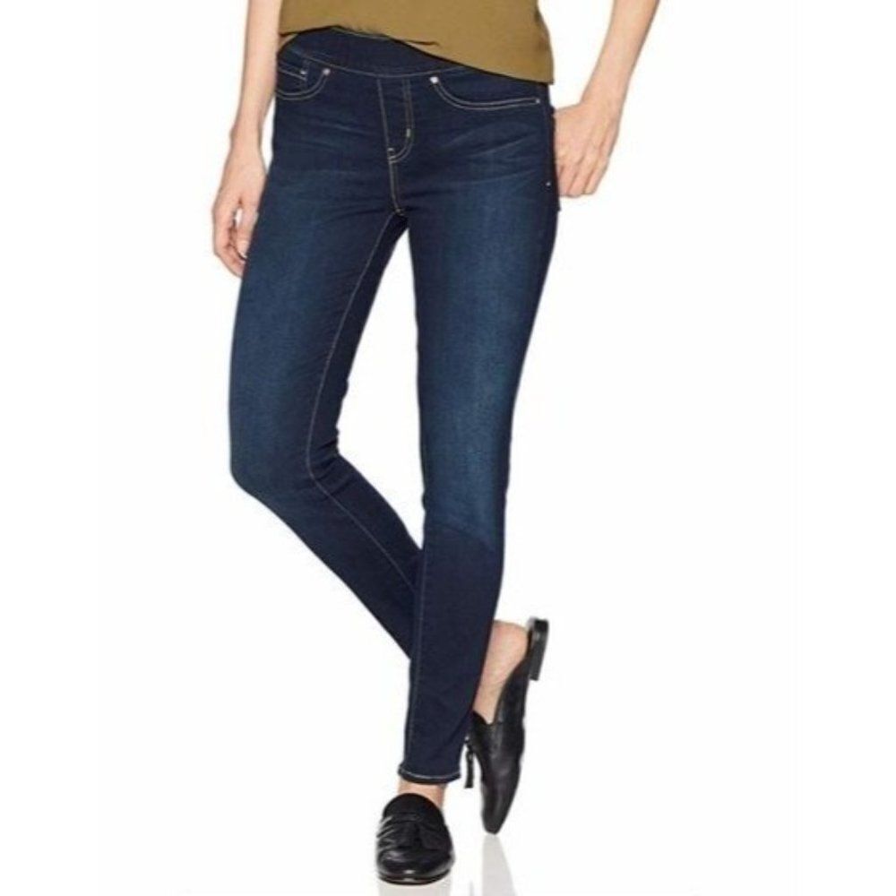 Signature By Levis Strauss Womens Blue Dark Wash Pull On Skinny Jeans Size 29X32